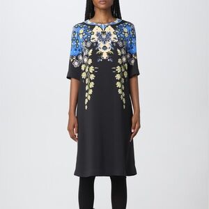 Elegant Black and Blue Floral Dress